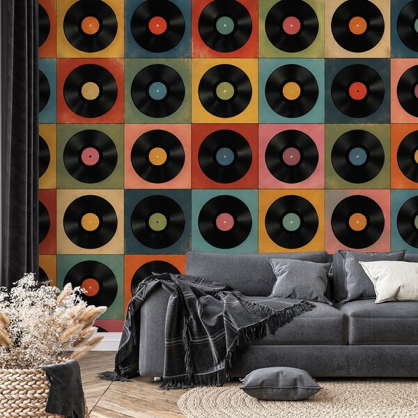 Tapeta retro vinylové platne na farebnom pozadí