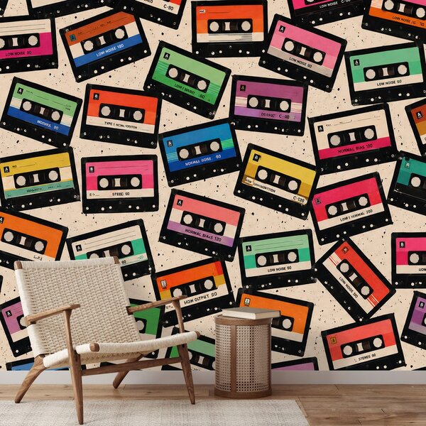 Tapeta retro farebné kazety