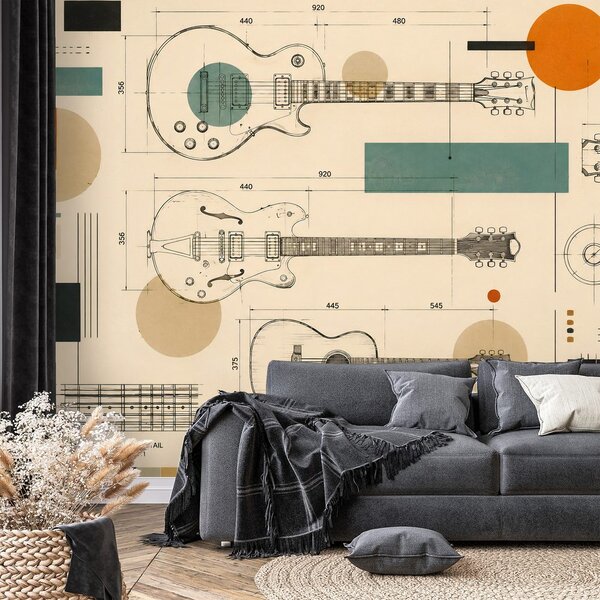 Tapeta náčrty gitár v retro štýle