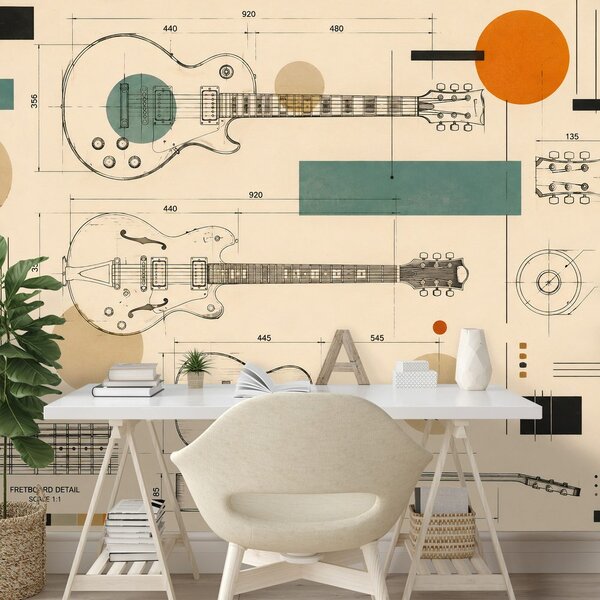 Tapeta náčrty gitár v retro štýle