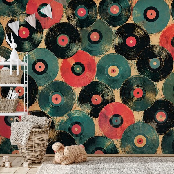Tapeta retro vinylové platne vo farbách