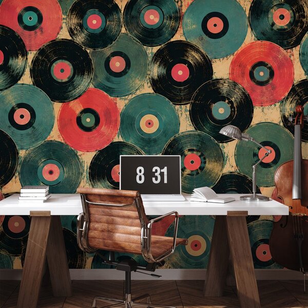 Tapeta retro vinylové platne vo farbách