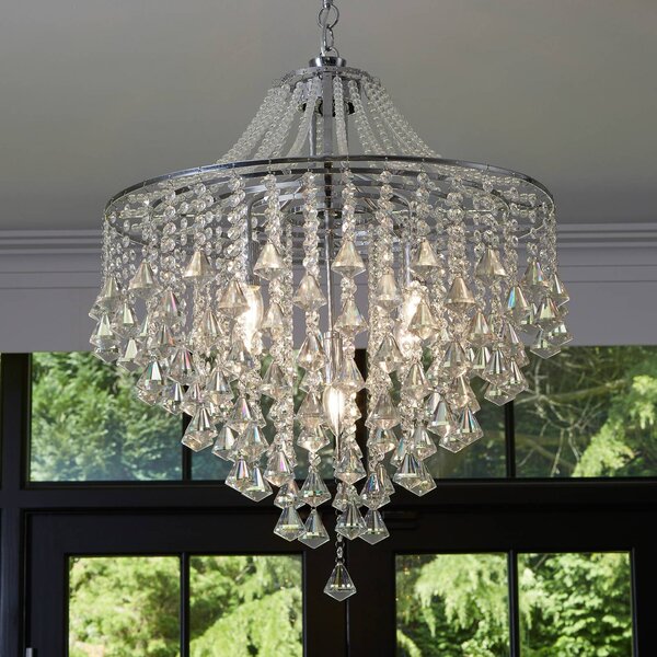 Luster Dorchester, krištáľové sklo, 5 svetiel, Ø 64 cm, E14, Chrómová / strieborná, Obývacia izba / jedáleň, Sklo, Starožitný, Závesné svietidlo