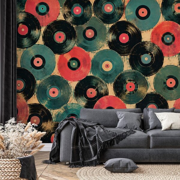 Tapeta retro vinylové platne vo farbách