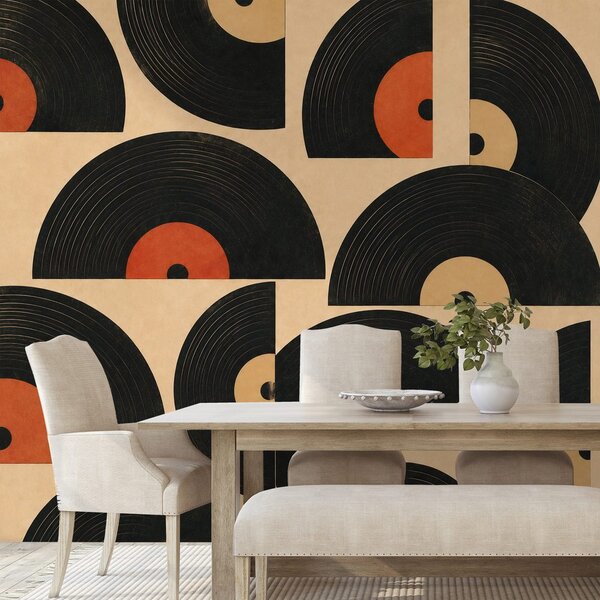Tapeta retro vinylové platne na béžovom pozadí