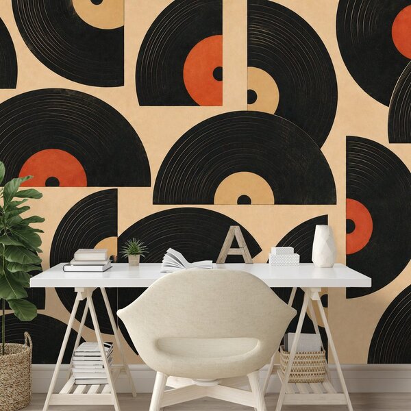 Tapeta retro vinylové platne na béžovom pozadí