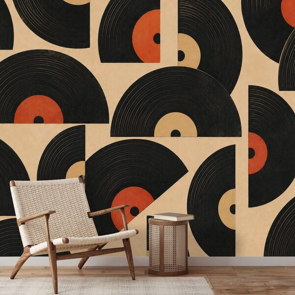 Tapeta retro vinylové platne na béžovom pozadí