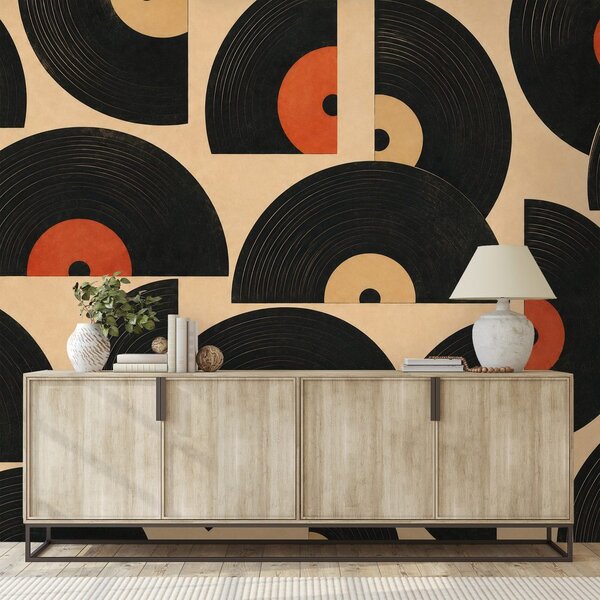 Tapeta retro vinylové platne na béžovom pozadí