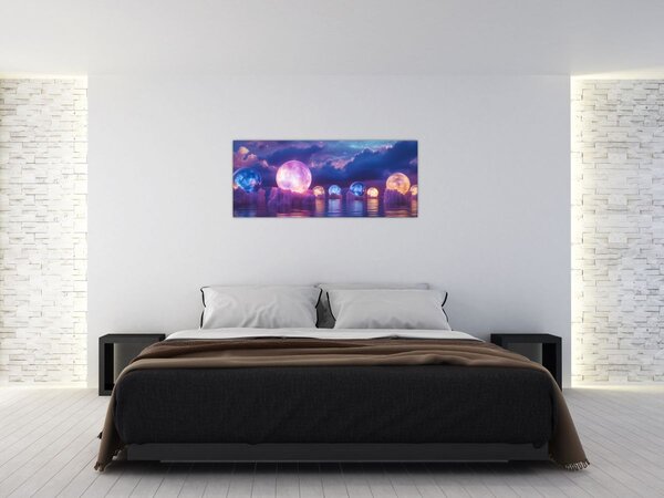 Obraz - Planéty na vode (120x50 cm)