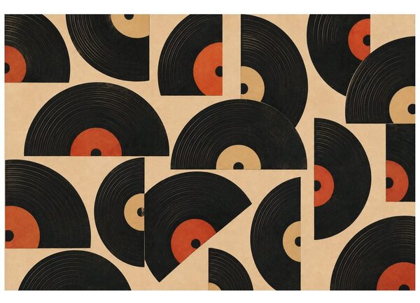 Tapeta retro vinylové platne na béžovom pozadí