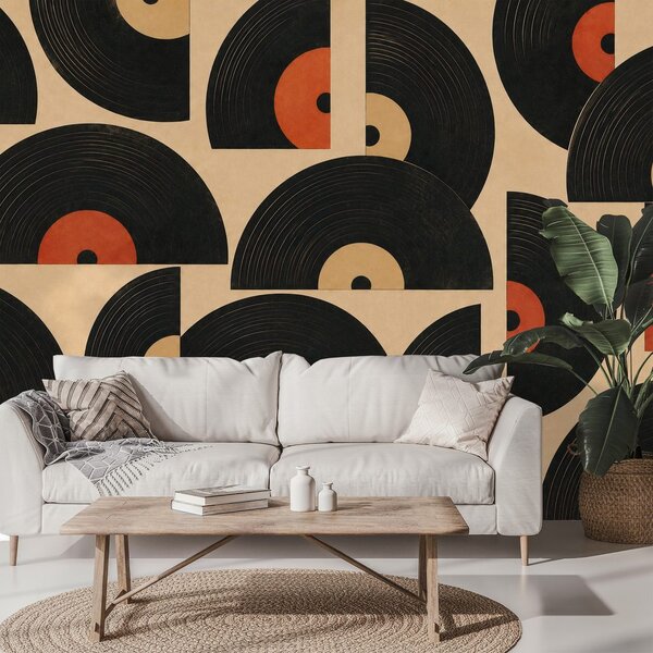 Tapeta retro vinylové platne na béžovom pozadí