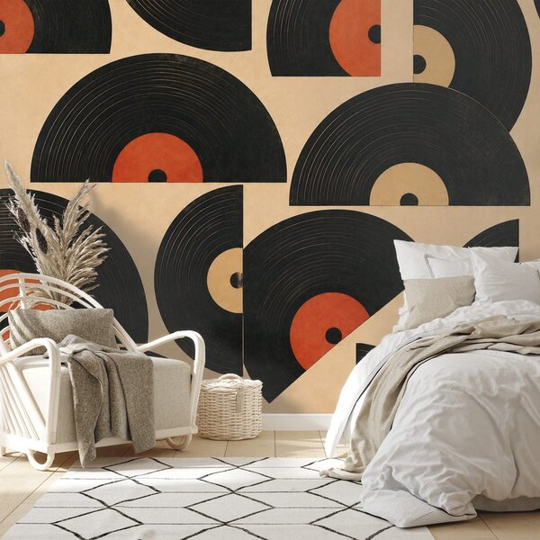 Tapeta retro vinylové platne na béžovom pozadí