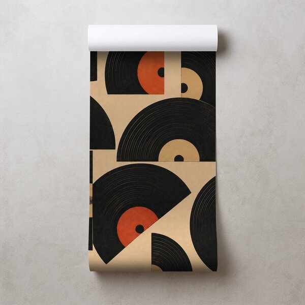 Tapeta retro vinylové platne na béžovom pozadí