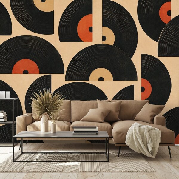 Tapeta retro vinylové platne na béžovom pozadí