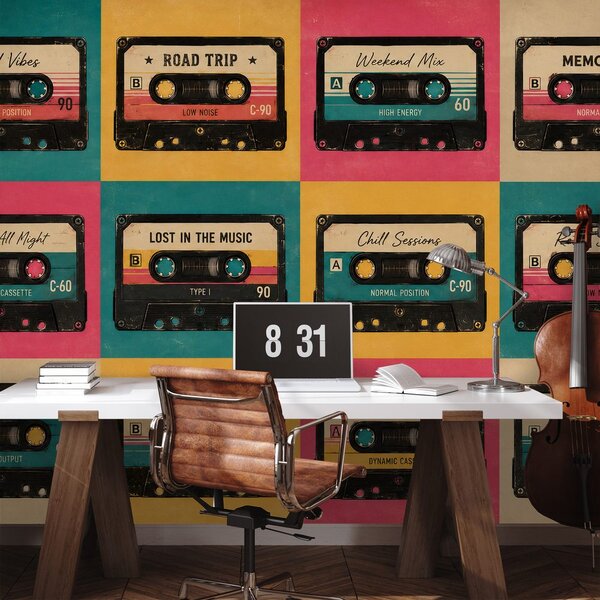 Tapeta retro farebné audiokazety
