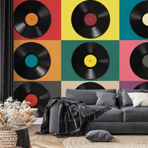 Fototapeta retro vinylové platne na farebnom pozadí
