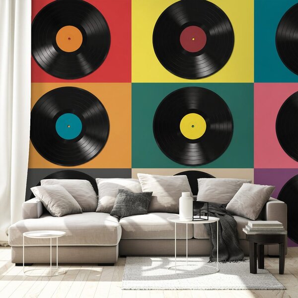 Fototapeta retro vinylové platne na farebnom pozadí