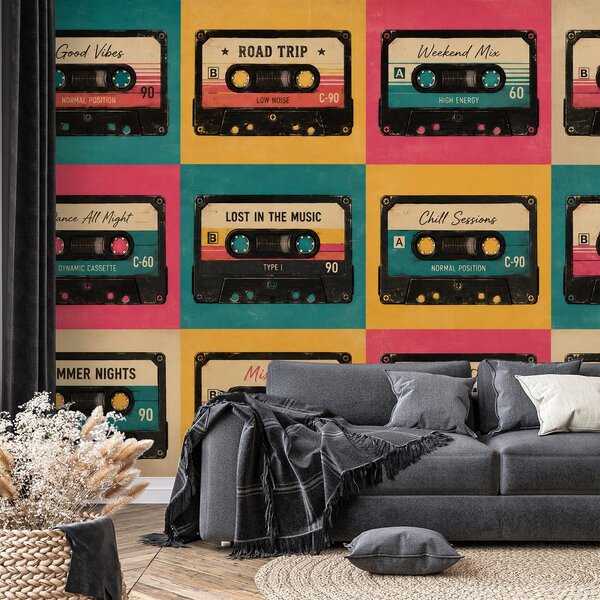 Tapeta retro farebné audiokazety