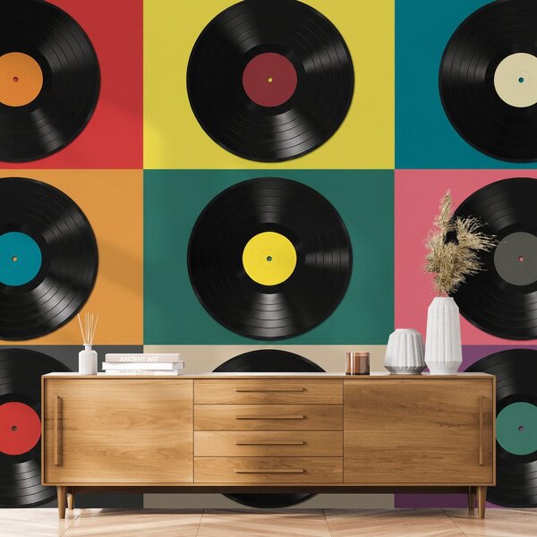 Fototapeta retro vinylové platne na farebnom pozadí