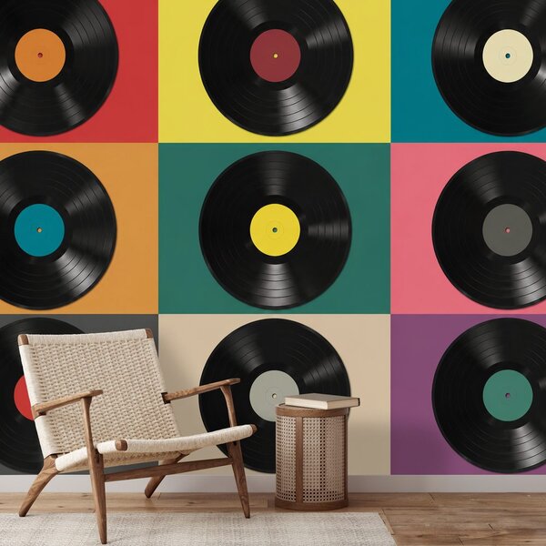 Fototapeta retro vinylové platne na farebnom pozadí