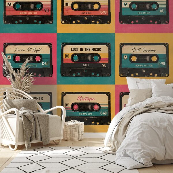 Tapeta retro farebné audiokazety