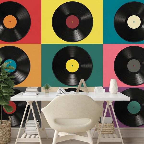 Fototapeta retro vinylové platne na farebnom pozadí