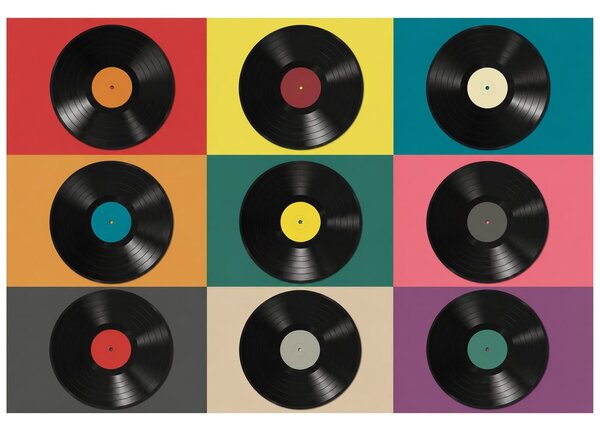 Fototapeta retro vinylové platne na farebnom pozadí
