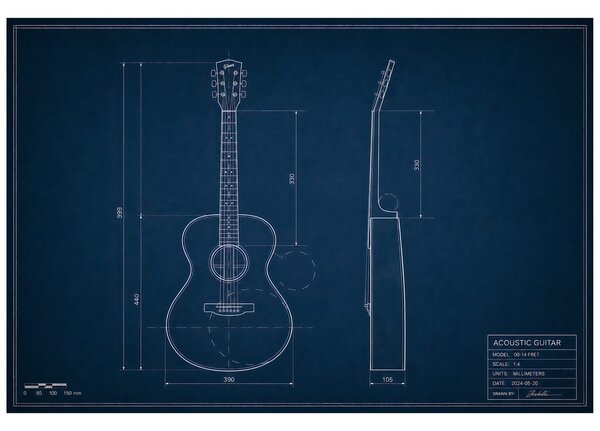 Tapeta technický nákres akustickej gitary