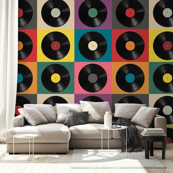 Tapeta retro vinylové platne na farebnom pozadí