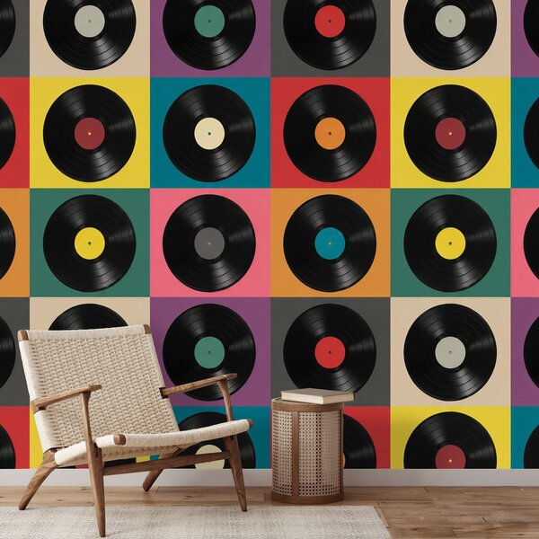 Tapeta retro vinylové platne na farebnom pozadí