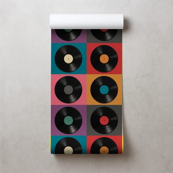 Tapeta retro vinylové platne na farebnom pozadí