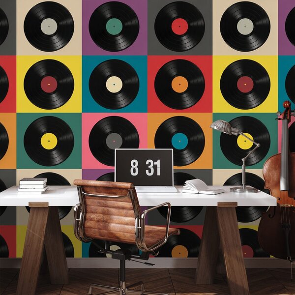 Tapeta retro vinylové platne na farebnom pozadí
