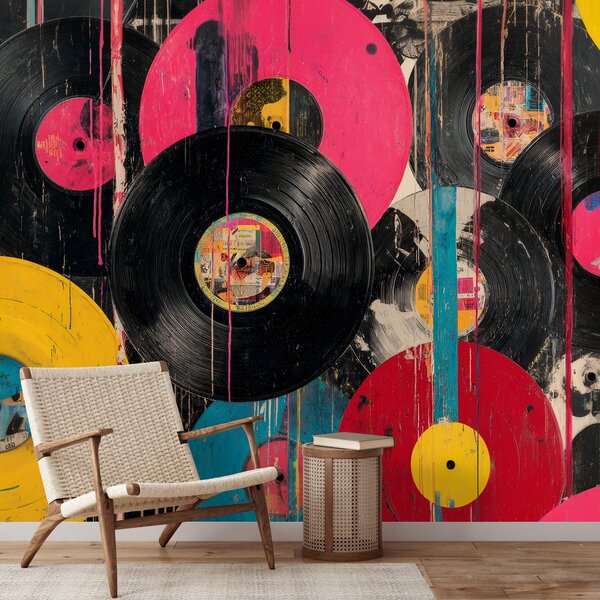 Tapeta farebné retro vinylové platne