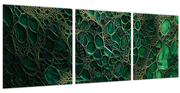 Obraz - Zelený mikroskopický záber (s hodinami) (90x30 cm)