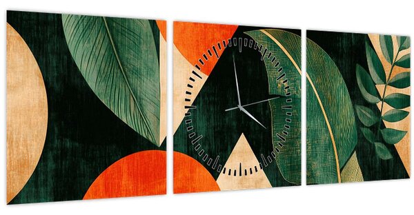 Obraz - Geometrické prírodné motívy II. (s hodinami) (90x30 cm)