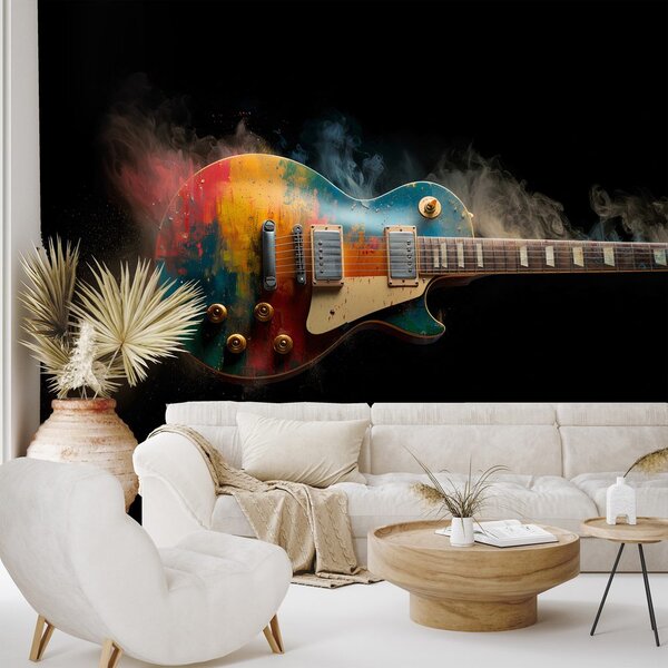 Fototapeta farebná elektrická gitara v dyme