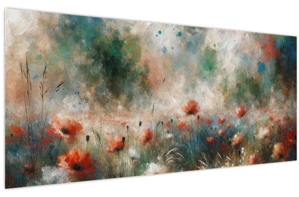 Obraz – Abstrakcia poľa s makmi (120x50 cm)