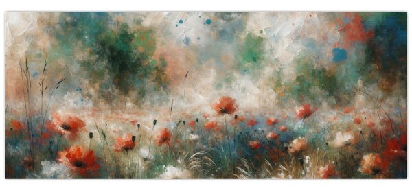 Obraz – Abstrakcia poľa s makmi (120x50 cm)