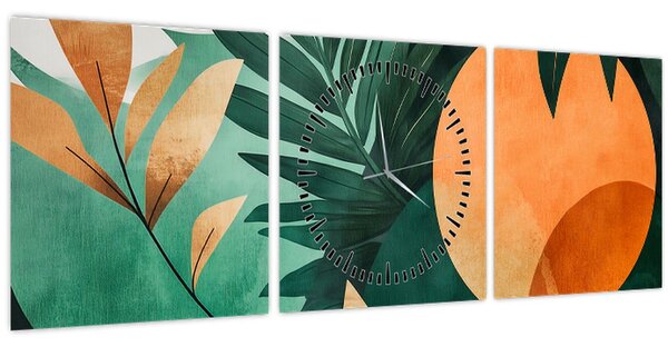 Obraz - Geometrické prírodné motívy (s hodinami) (90x30 cm)