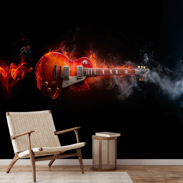 Fototapeta horiaca elektrická gitara v dyme
