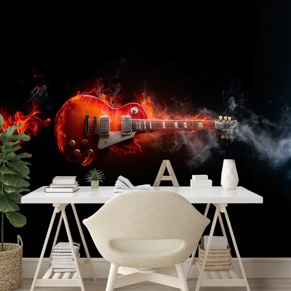 Fototapeta horiaca elektrická gitara v dyme
