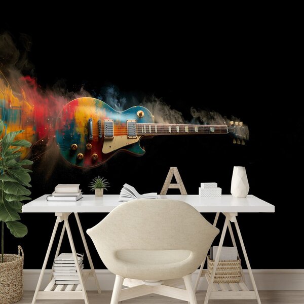Fototapeta farebná elektrická gitara na čiernom pozadí
