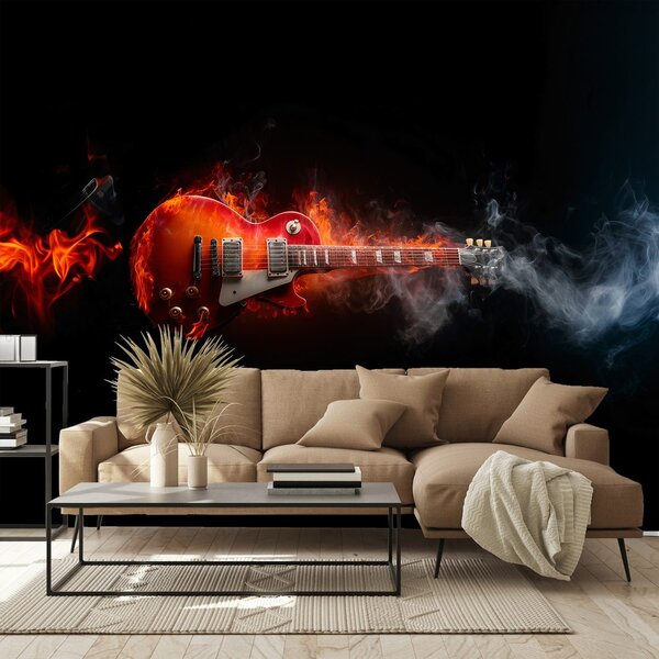 Fototapeta horiaca elektrická gitara v dyme
