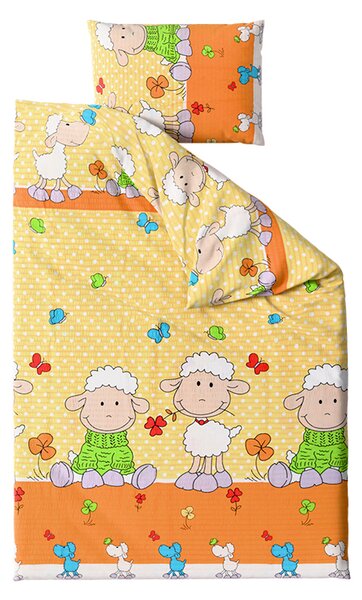 Krepové obliečky do postieľky OVEČKY žlté Rozmer obliečky: 45 x 65 cm | 90 x 135 cm