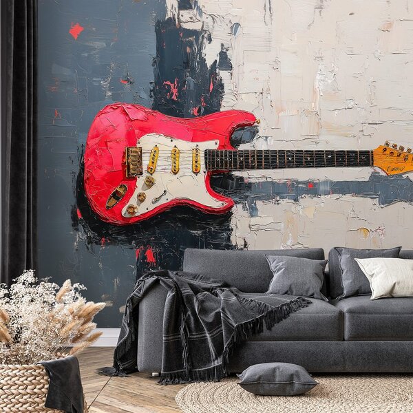 Fototapeta červená elektrická gitara na abstraktnom pozadí