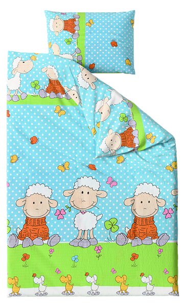 Krepové obliečky do postieľky OVEČKY modré Rozmer obliečky: 45 x 65 cm | 90 x 135 cm