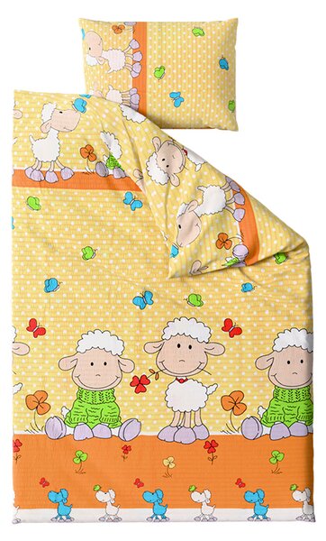 Krepové obliečky do postieľky OVEČKY žlté Rozmer obliečky: 45 x 65 cm | 90 x 135 cm