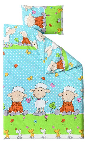 Krepové obliečky do postieľky OVEČKY modré Rozmer obliečky: 45 x 65 cm | 90 x 135 cm