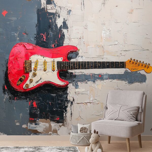 Fototapeta červená elektrická gitara na abstraktnom pozadí