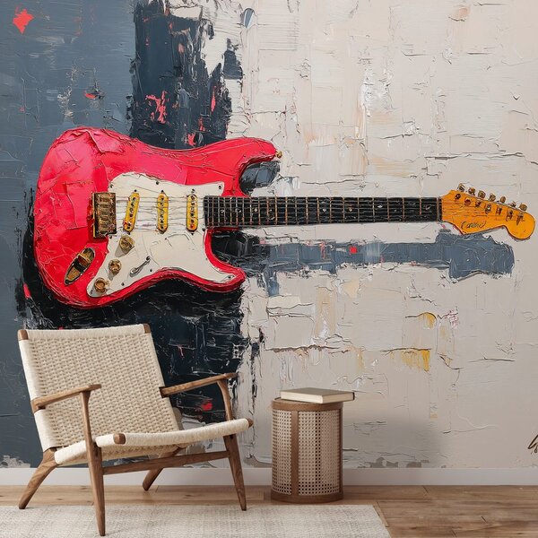 Fototapeta červená elektrická gitara na abstraktnom pozadí